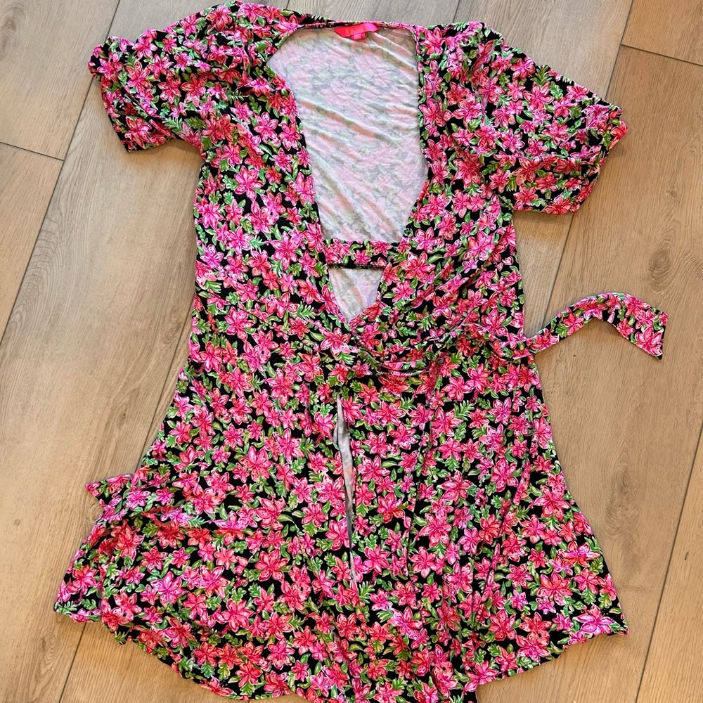 Lilly Pulitzer Pink and Green Floral Medium Dress